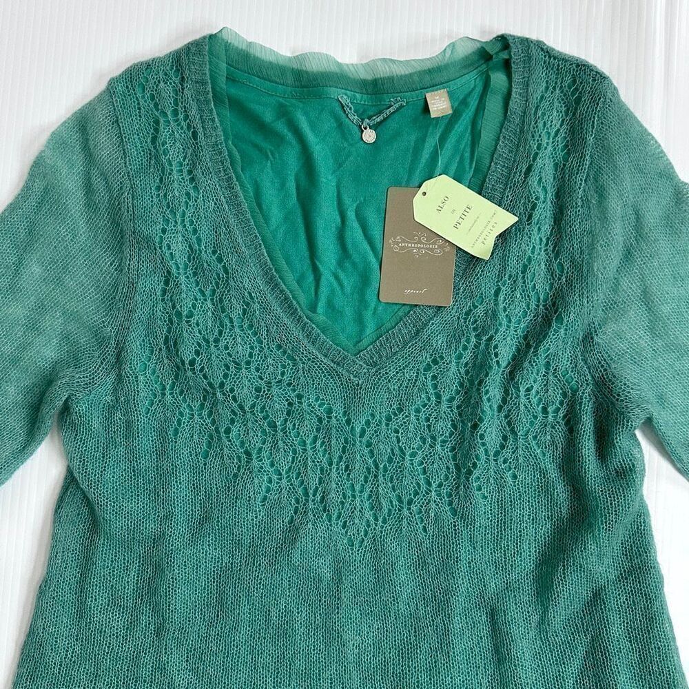 Anthropologie Knitted & Knotted Irina Green Layered Alpaca Blend Sweater M NWT - Picture 12 of 14